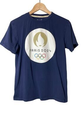 Paris Olympics 2024 Logo T-Shirt Womens Short Sleeve Navy Blue Small